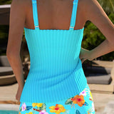 Dames Tankini met Geplooide Top en Zwemshort