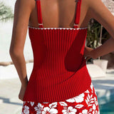 Dames Tankini met Geplooide Top en Zwemshort