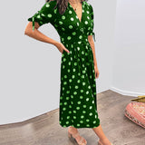 Dames Midi Jurk met Stippenprint en V-Hals