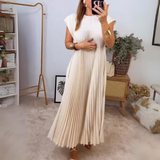 Dames Maxi Jurk met Geplooide Rok en V-Hals