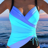 Dames Badpak met V-Hals en Geplooide Taille
