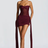 Bordeaux Strapless Mini Jurk met Split