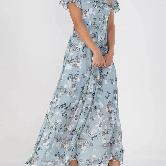Luchtige Maxi Jurk met Bloemenprint en Ruches