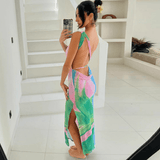 Maxi Jurk met Abstracte Print en Hoge Hals