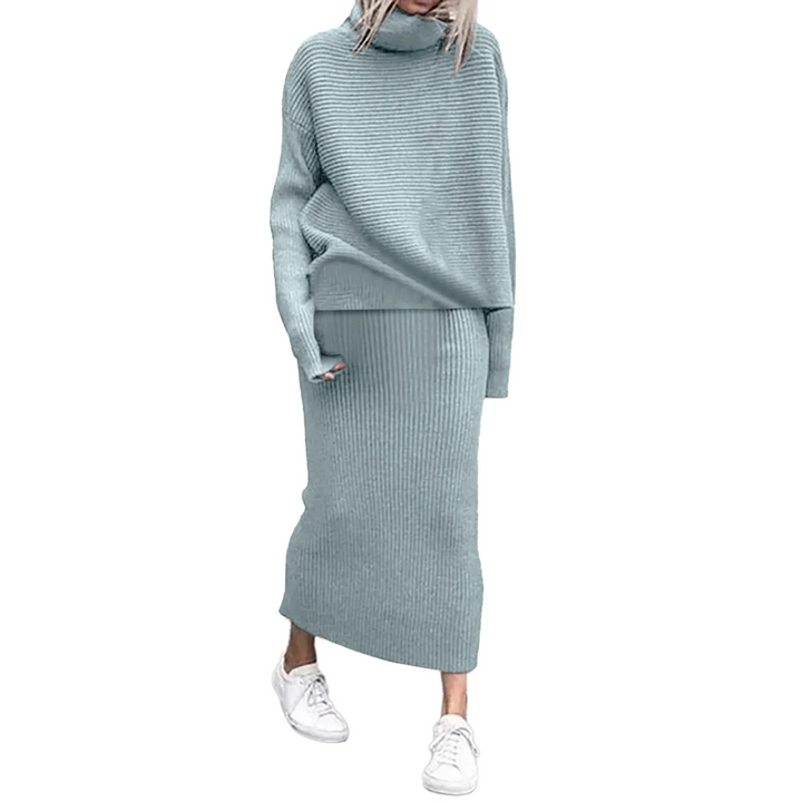 Tweedelige coltrui en maxi-rok set voor dames – elegante en comfortabele outfit voor elke gelegenheid, met een verfijnde en stijlvolle uitstraling.