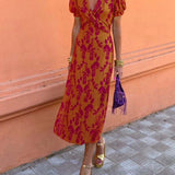 Boho Maxi Jurk met Print en V Hals