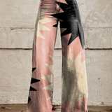 Dames broek met abstracte print en wijde pijpen