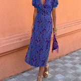 Boho Maxi Jurk met Print en V Hals