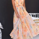 Dames Maxi Jurk met Abstracte Print en Halterhals