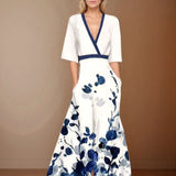 Dames Maxi Jurk met Bloemenprint en V-Hals