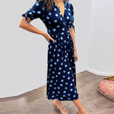 Dames Midi Jurk met Stippenprint en V-Hals