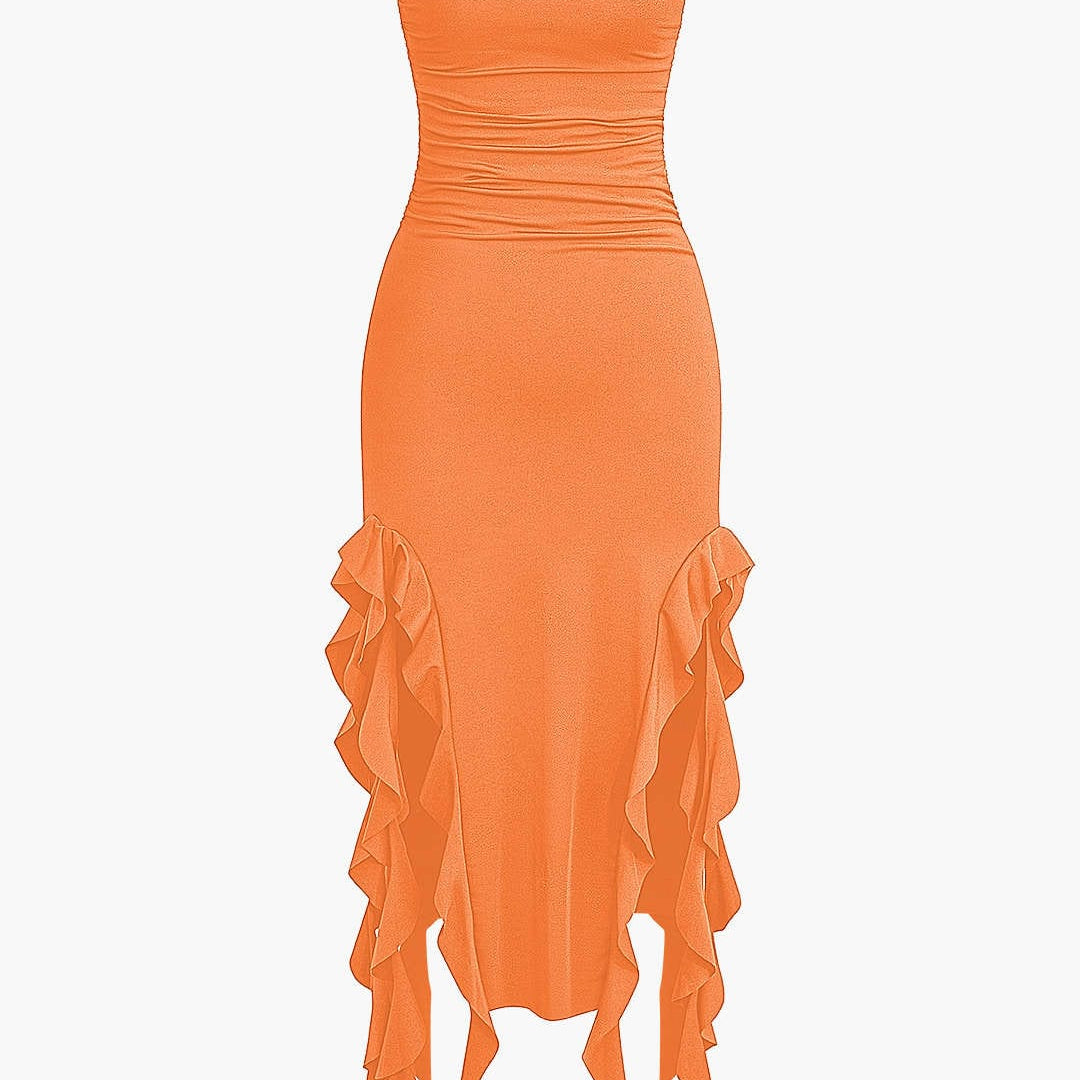Strapless Midi Jurk met Ruches