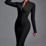 Elegante Bodycon Midi Jurk met V Hals