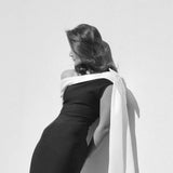 Off-Shoulder Midi Jurk met Contrasterende Halslijn