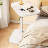 Verstelbare zijkanttafel met stevig metalen frame en glad houten blad, ideaal voor gebruik naast bank of bed voor comfortabel werken of ontspannen.