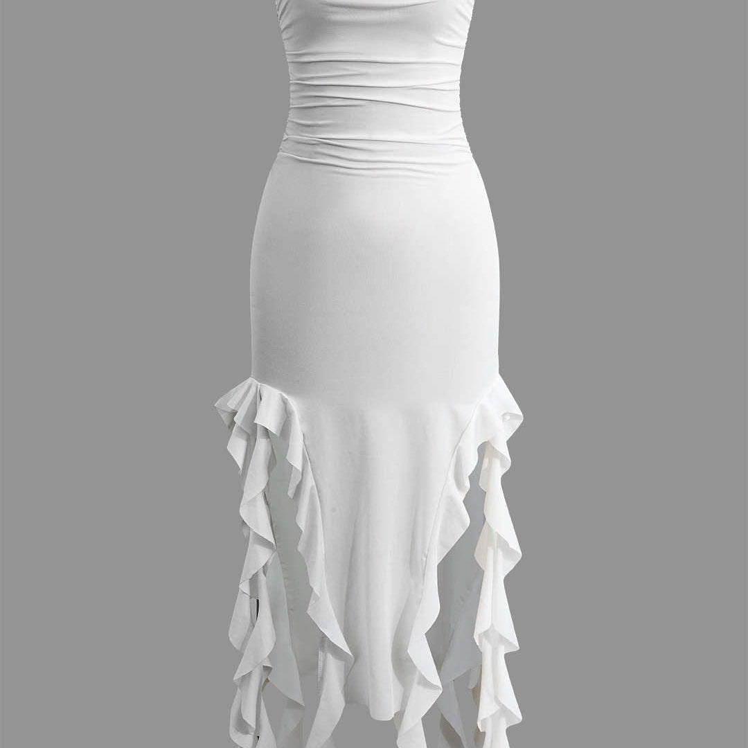 Strapless Midi Jurk met Ruches
