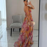 Dames Maxi Jurk met Abstracte Print en Spaghettibandjes