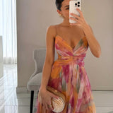 Dames Maxi Jurk met Abstracte Print en Spaghettibandjes