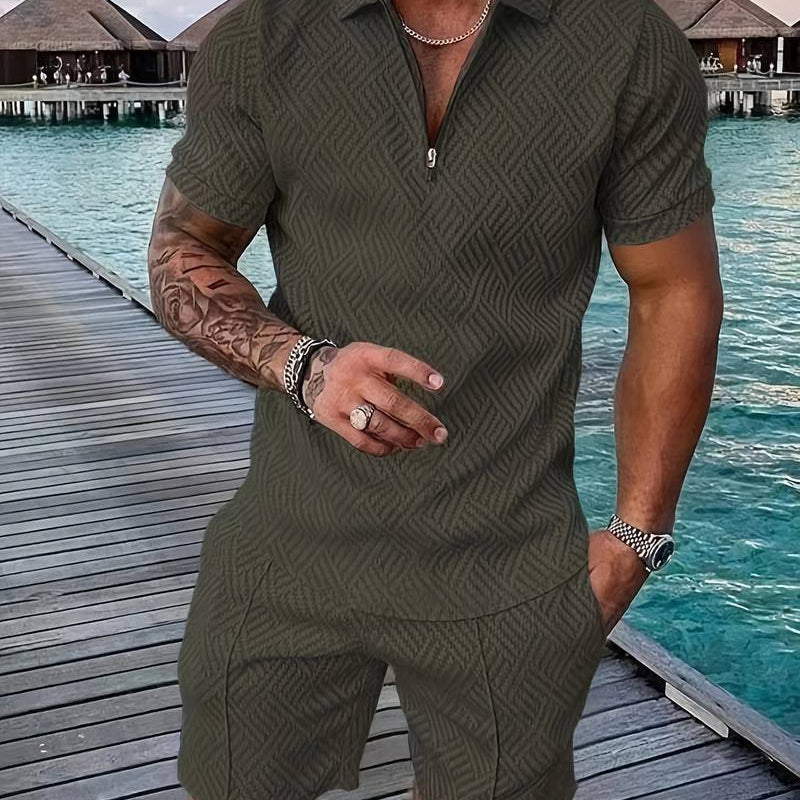 Tweedelige Set met Geribd Poloshirt en Short