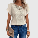 Dames blouse met gehaakt voorpand en korte mouwen