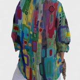 Dames blouse met geometrische print en knoopsluiting