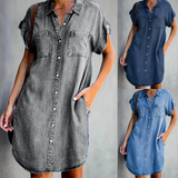 Denim Blousejurk met Knoopsluiting