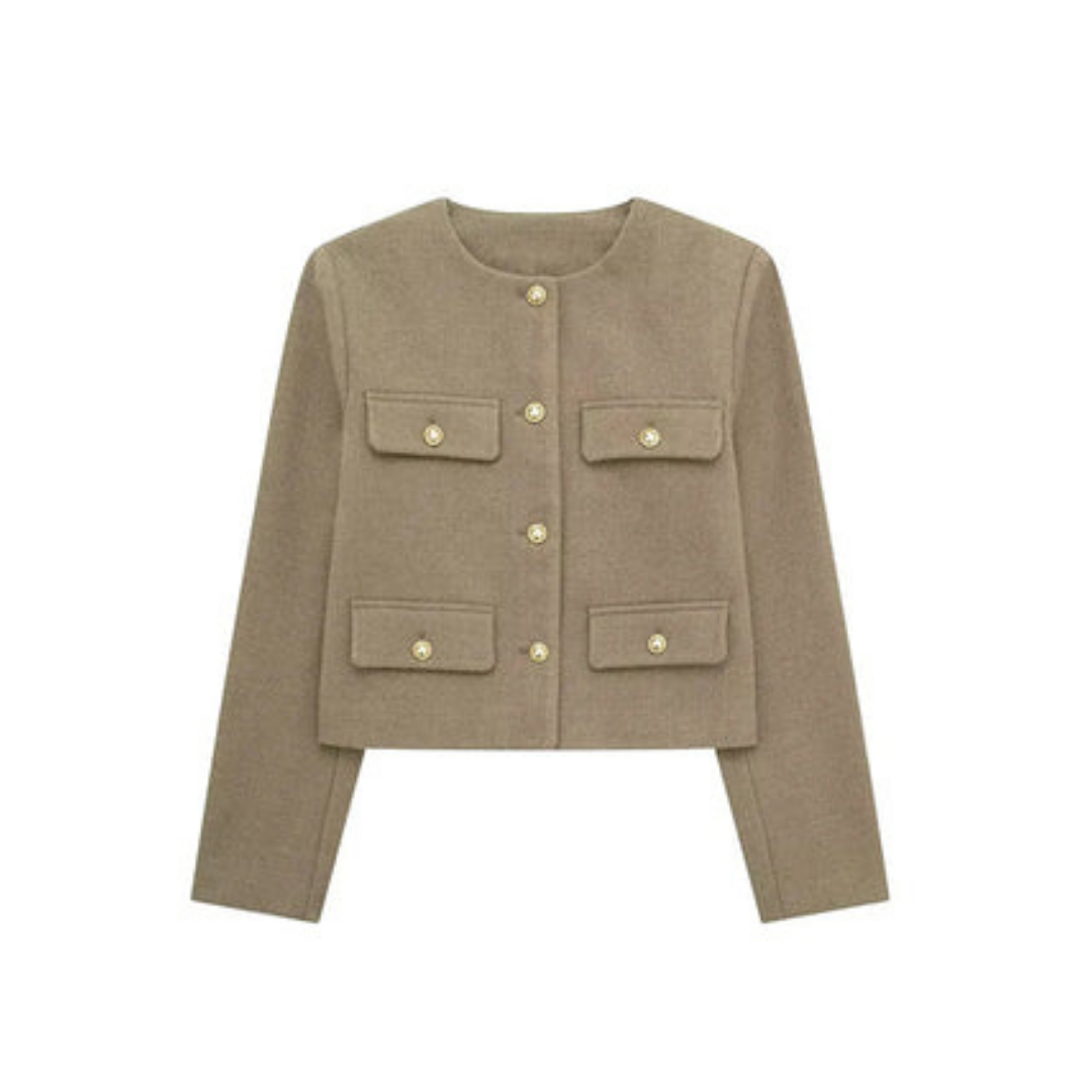 Elise damesjas – tijdloze tweed look met elegante pasvorm, warme voering en stijlvolle afwerking voor veelzijdig gebruik.