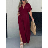 Dames Maxi Jurk met Knoopsluiting en Korte Mouwen