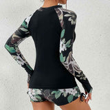 Dames Zwemset met Lange Mouwen en Bloemenprint