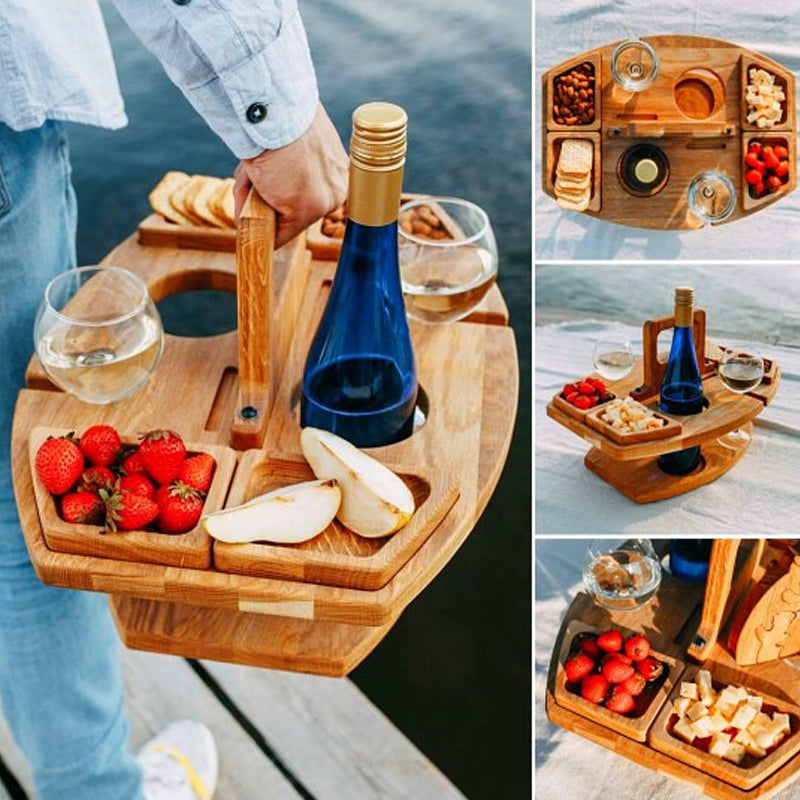 CheersTable houten picknick- en wijntafel – duurzaam materiaal, compacte opvouwbare design en ideaal voor buitengebruik en gezellige momenten.