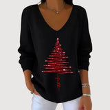 Dames Trui met V-Hals en Kerstboomprint