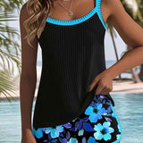 Dames Tankini met Bloemenprint en Brede Bandjes