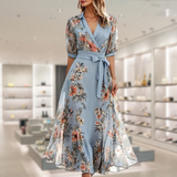 Dames Midi Jurk met Bloemenprint en Strikceintuur