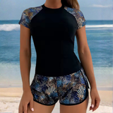 Dames Zwemset met Korte Mouwen en Zwemshort