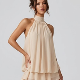 Halter Mini Jurk met Gelaagde Volantzoom