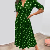 Dames Midi Jurk met Stippenprint en V-Hals