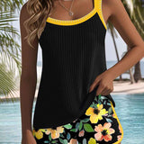 Dames Tankini met Bloemenprint en Brede Bandjes