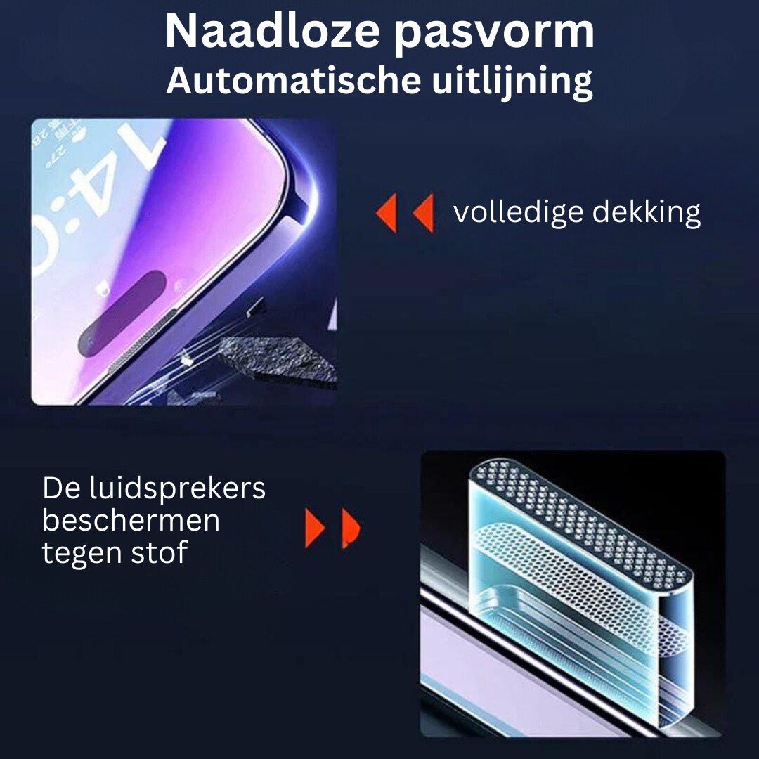 Stof- en bubbelvrije screen protector voor iPhone – bescherm je scherm tegen krassen en vlekken met een eenvoudige, bubbelloze applicatie.
