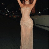 Straploze Maxi Jurk met Glitterafwerking