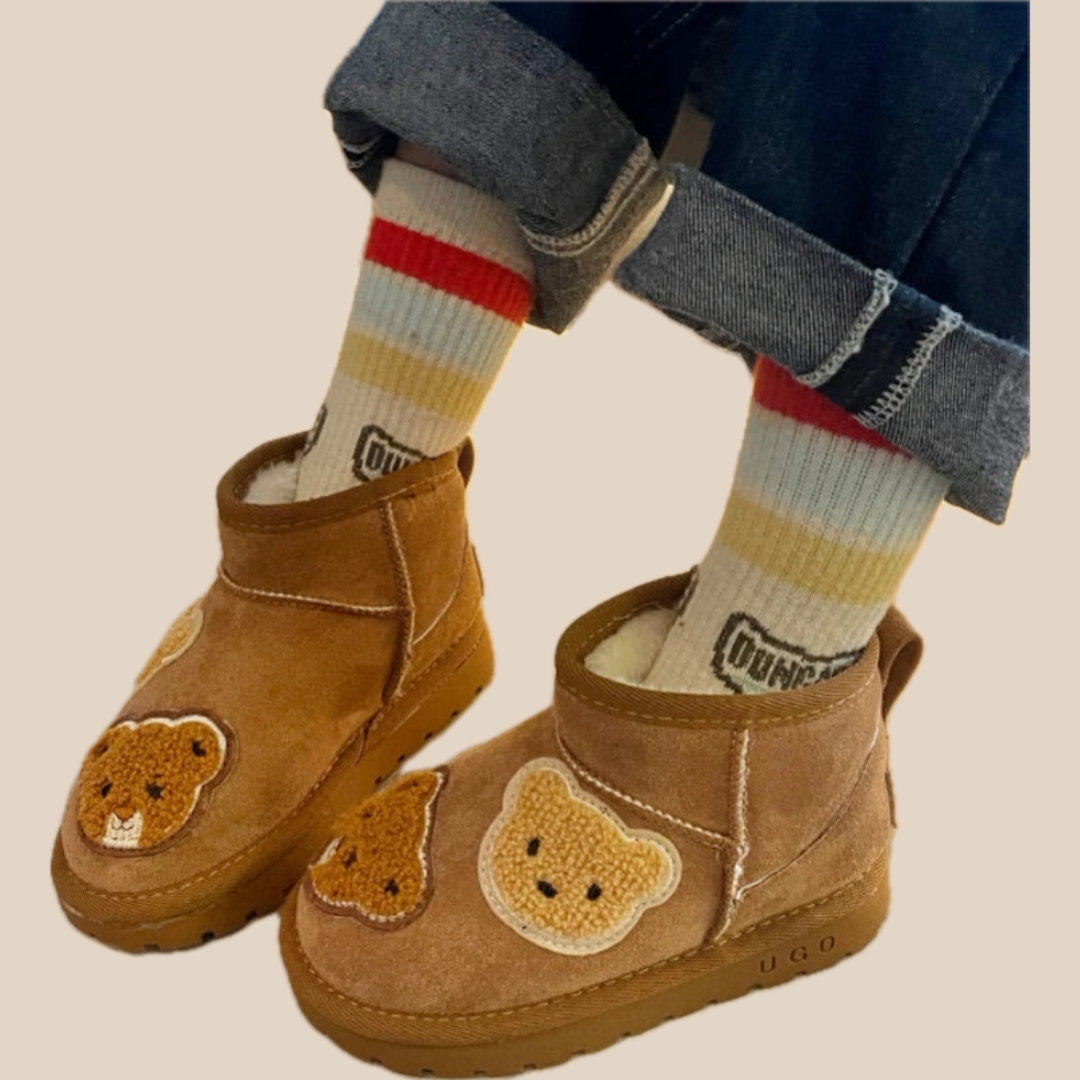BearSteps bruine kinder enkellaarsjes met schattig berenmotief – warme, comfortabele en stevige laarsjes voor dagelijks gebruik en avontuurlijke speelmomenten.