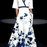 Dames Maxi Jurk met Bloemenprint en V-Hals