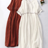 Maxi Jurk met Ronde Hals en Geplooide Rok