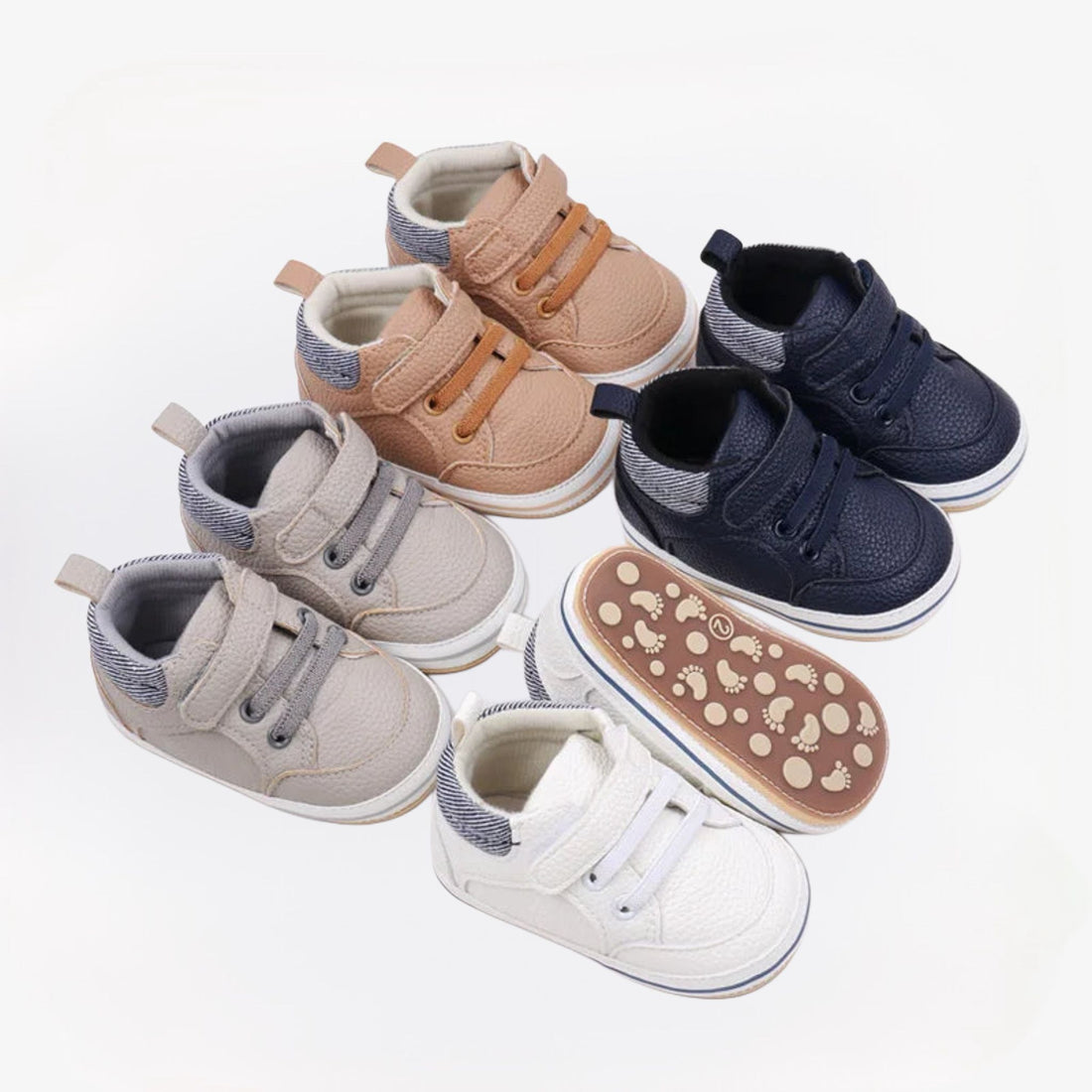 FirstStep baby schoentjes – zachte, comfortabele en duurzame babyschoenen die voetjes beschermen en bewegingsvrijheid stimuleren.