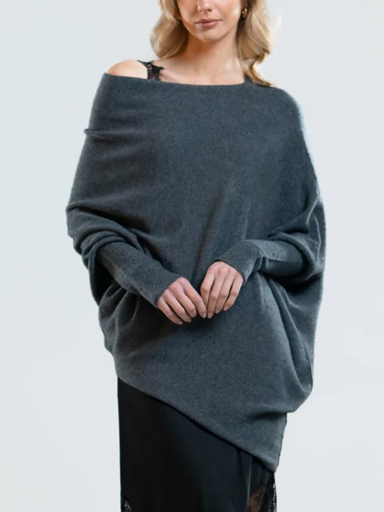 Elegante off-shoulder damestrui in een zachte stof, met lange mouwen en een flatterende pasvorm – ideaal voor een stijlvolle en vrouwelijke look.