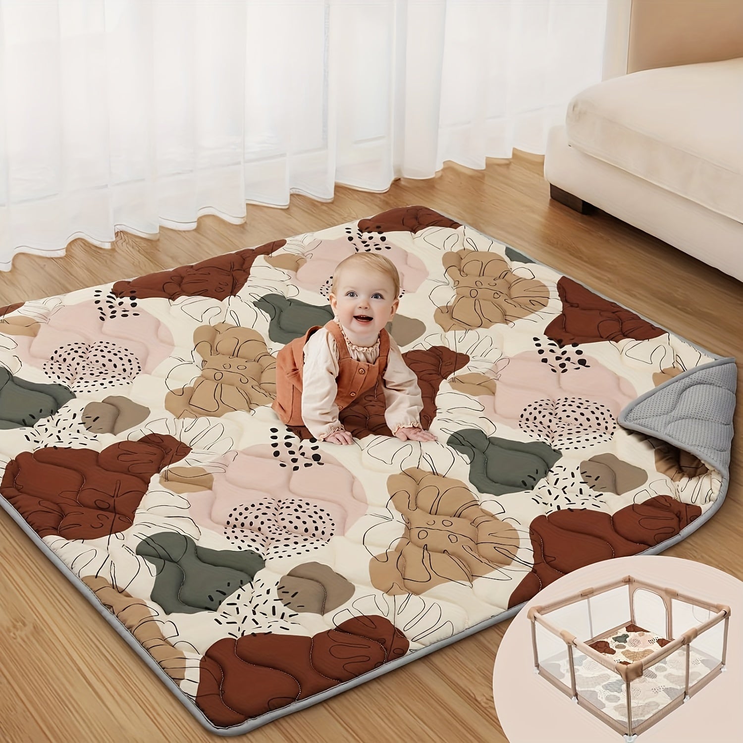 TinyPlay boho chic baby speelmat – dikke, zachte katoenen stof, comfortabele ondergrond en stijlvol ontwerp voor veilig speelplezier.