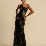 Straploze Maxi Jurk met Bloemappliqués