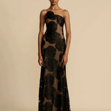 Straploze Maxi Jurk met Bloemappliqués