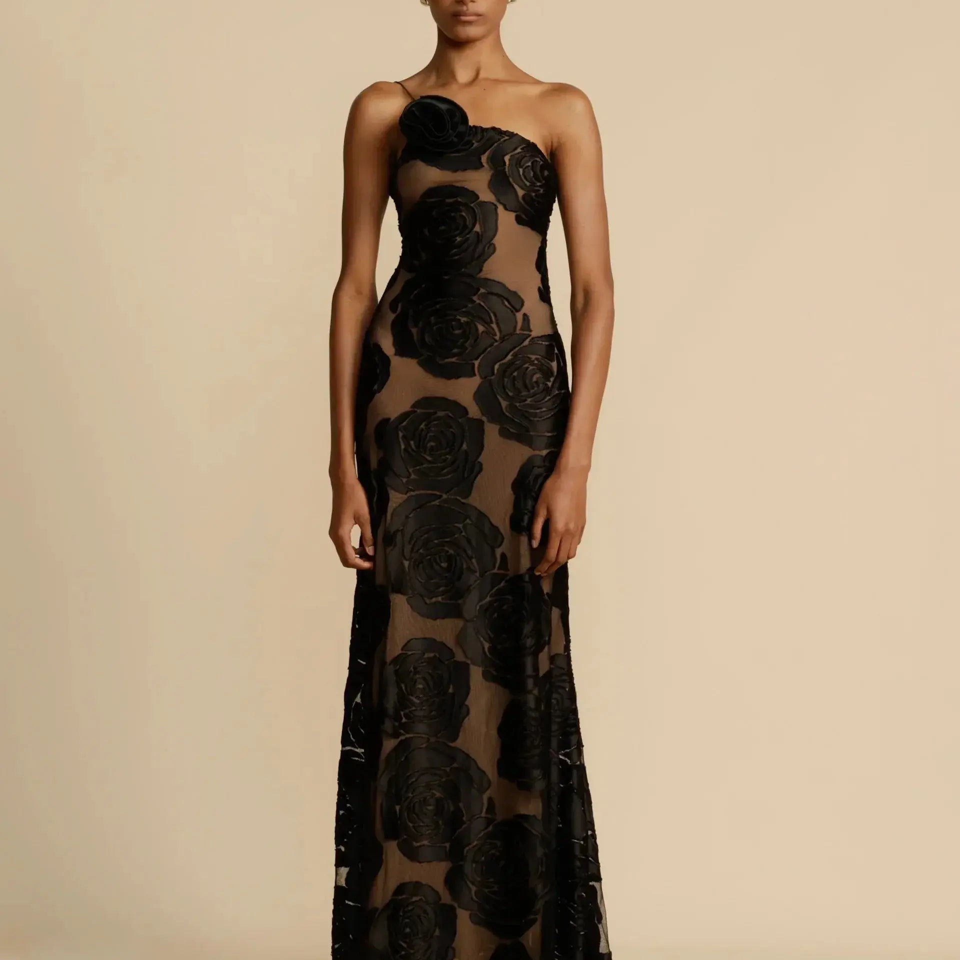 Straploze Maxi Jurk met Bloemappliqués