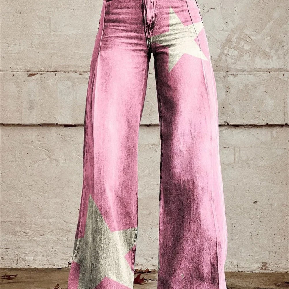 Dames broek met stippenprint en wijde pijpen