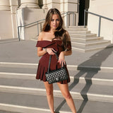 Off Shoulder Corset Mini Jurk met Geplooide Rok